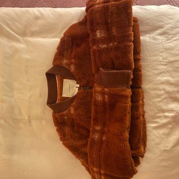 Anthropologie Rust Brown Sherpa Bomber Jacket - size Small - Picture 11 of 13
